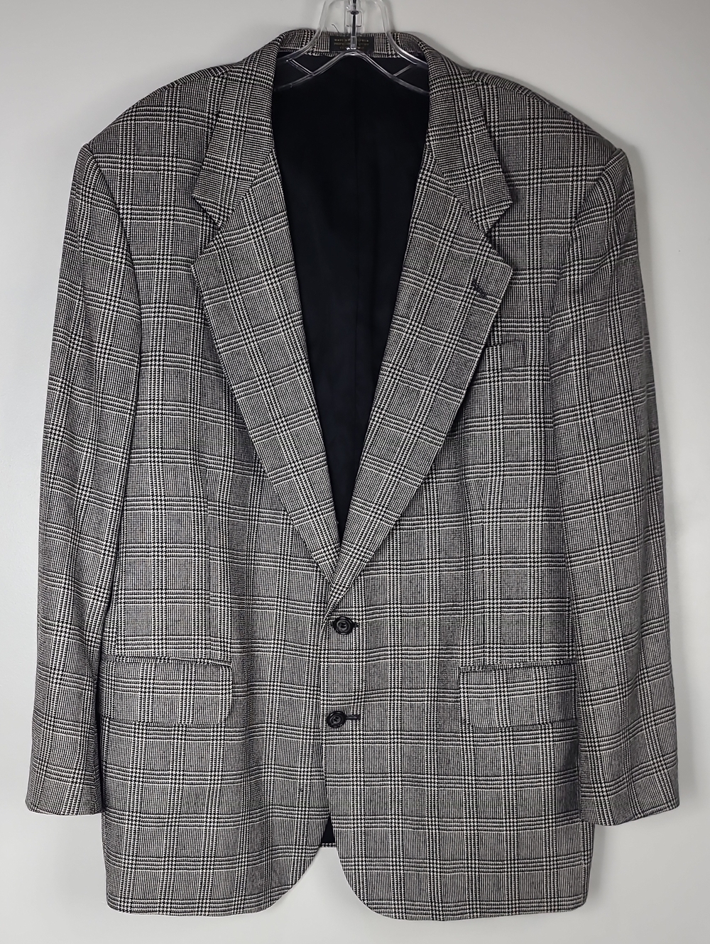 Vintage Oscar de le Renta Black & White Plaid Classic Sport Coat Suit Jacket 44R